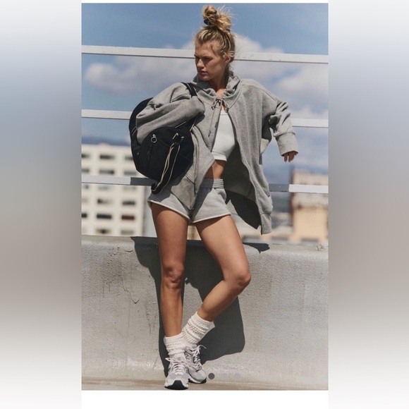 Free People Sprint To The Finish Zip Up Hoodie Ribbed Hem Pockets Slouchy - Picture 4 of 8